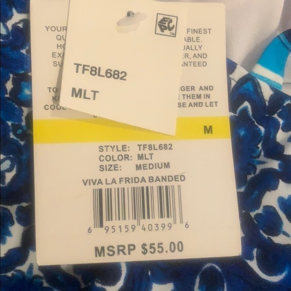 NWT $55 24th & Ocean Viva La Frida Printed Tankini Swimsuit Top Small Medium - Picture 8 of 11